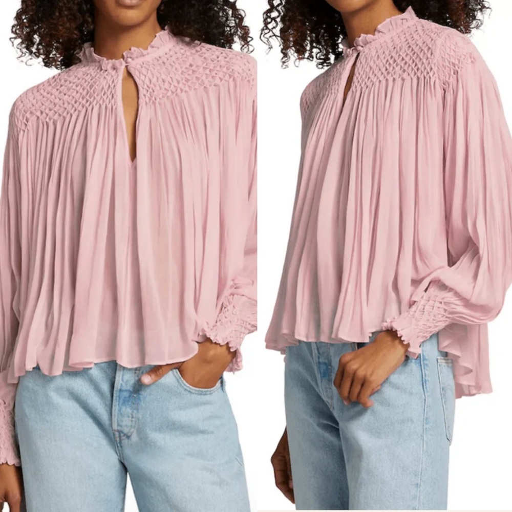 LoveShackFancy NWT Fernanda Blouse Ice Orchid Preppy Summer Womens S